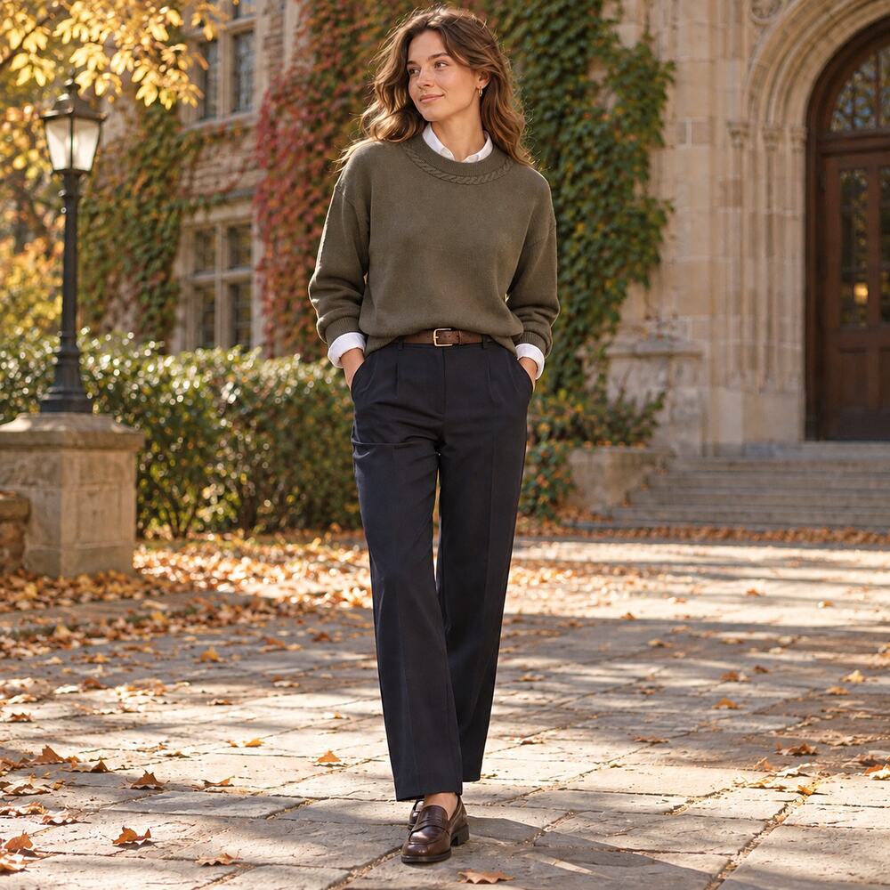 Vtg 90s Jones Wear Lambswool Blend Women Sweater Sz L Dark Academia Preppy Olive